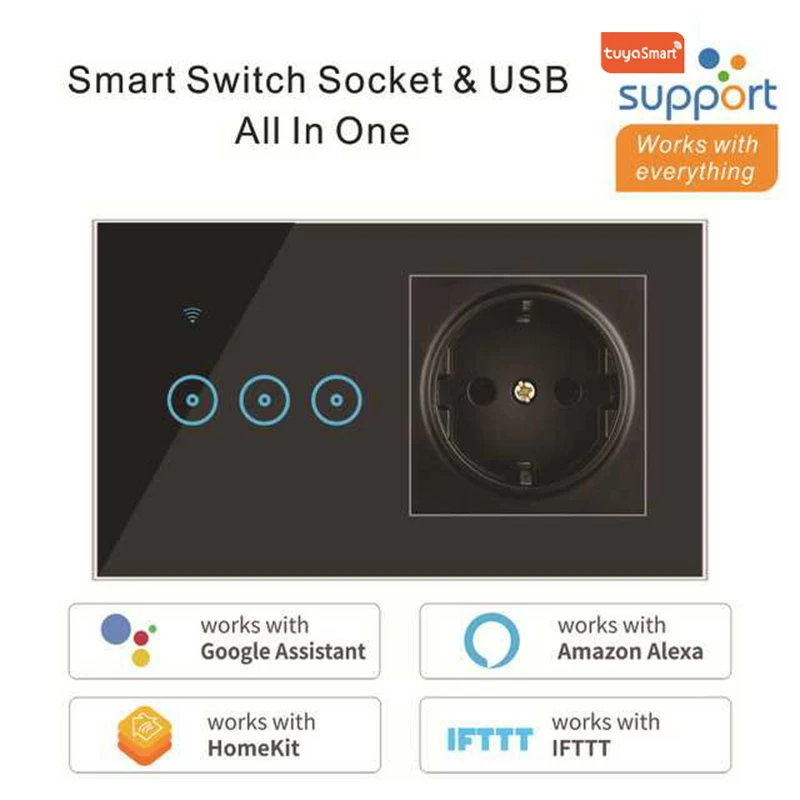 

Новый сенсорный выключатель с поддержкой Wi-Fi, розетка европейского стандарта, смарт-жизнь, приложение для дистанционного управления, работ...