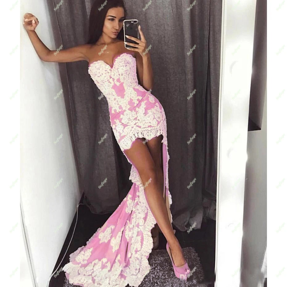 Сексуальное Шампанское Кружева Русалка Выпускные платья Милая Передняя