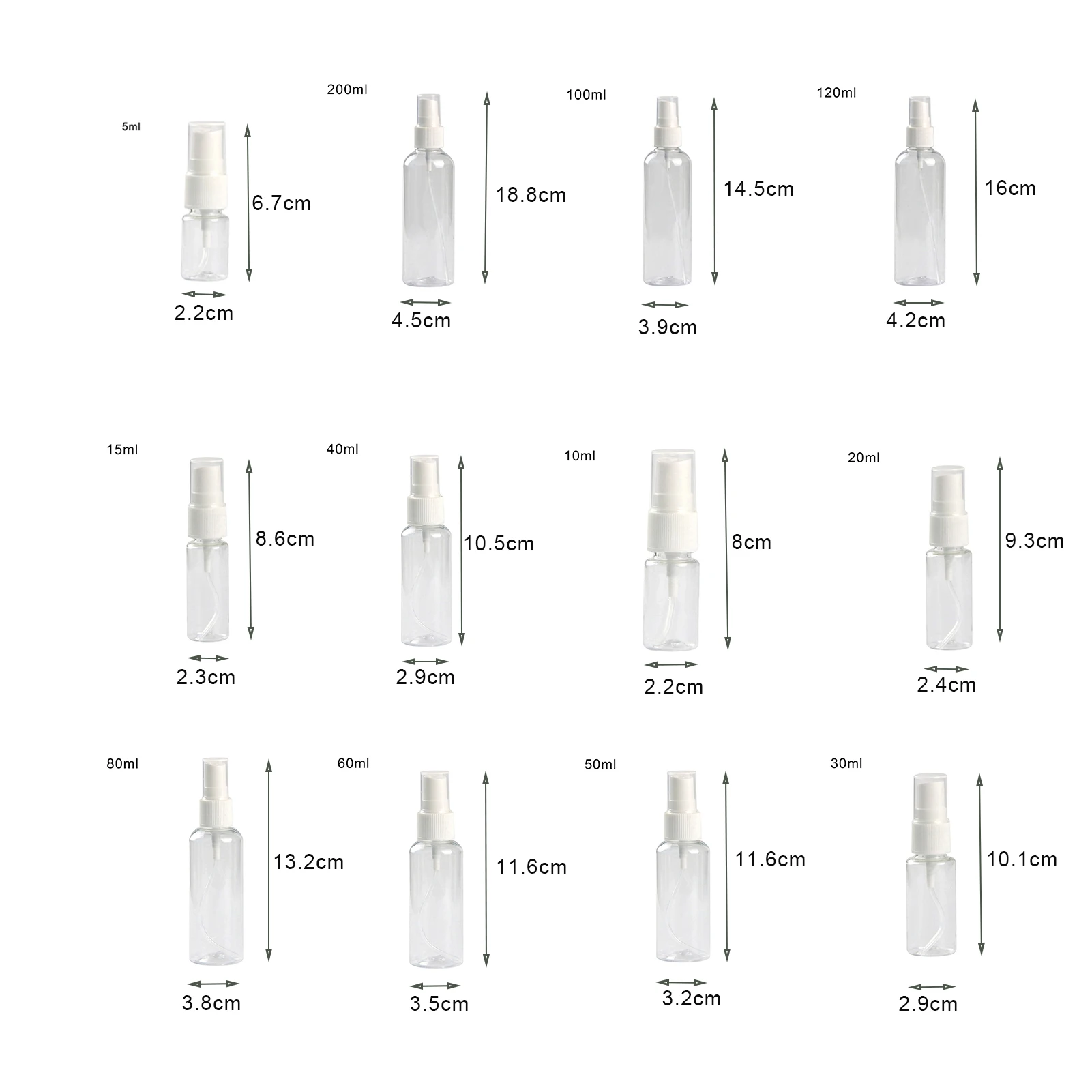 

Portable Travel Transparent Plastic Refillable Empty Cosmetic Perfume Bottles Sample Spray Bottle Hairdressing Spray Bottle