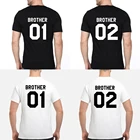 Футболка Brother 01 02 Мужская с коротким рукавом, модная уличная одежда в стиле Харадзюку, футболка с графическим принтом для лучших друзей, близнецов, летняя