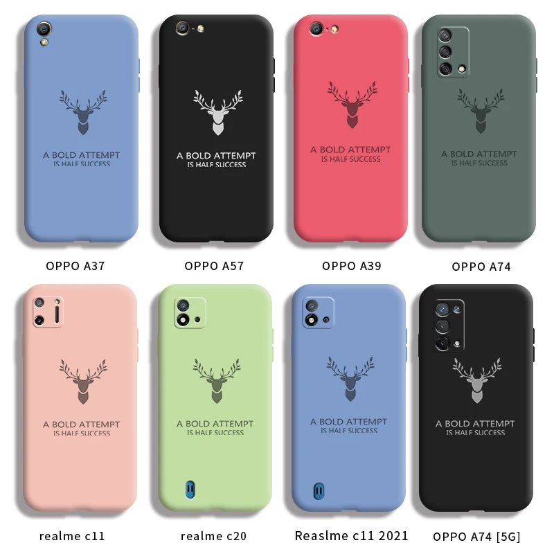 for oppo a37 a57 a39 a74 4g a74 5g realme c11 2020 2021 realme c20 c20a casing with deer head pattern back cover shockproof case free global shipping