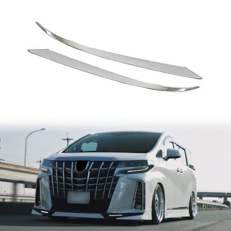 

2Pcs ABS Chrome Front Plated Headlight Cover Head Light Lamp Eyelid Eyebrow Trim for Toyota Alphard 30 Series