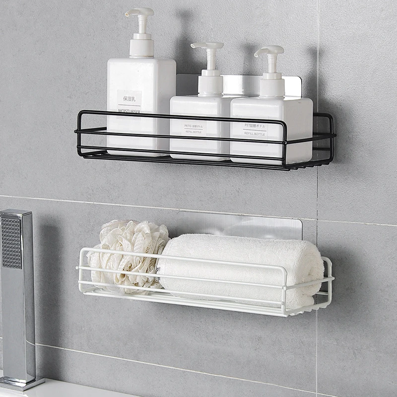 Wrought iron bathroom rack wall-mounted shower gel storage rack toilet free perforated toiletries rack
