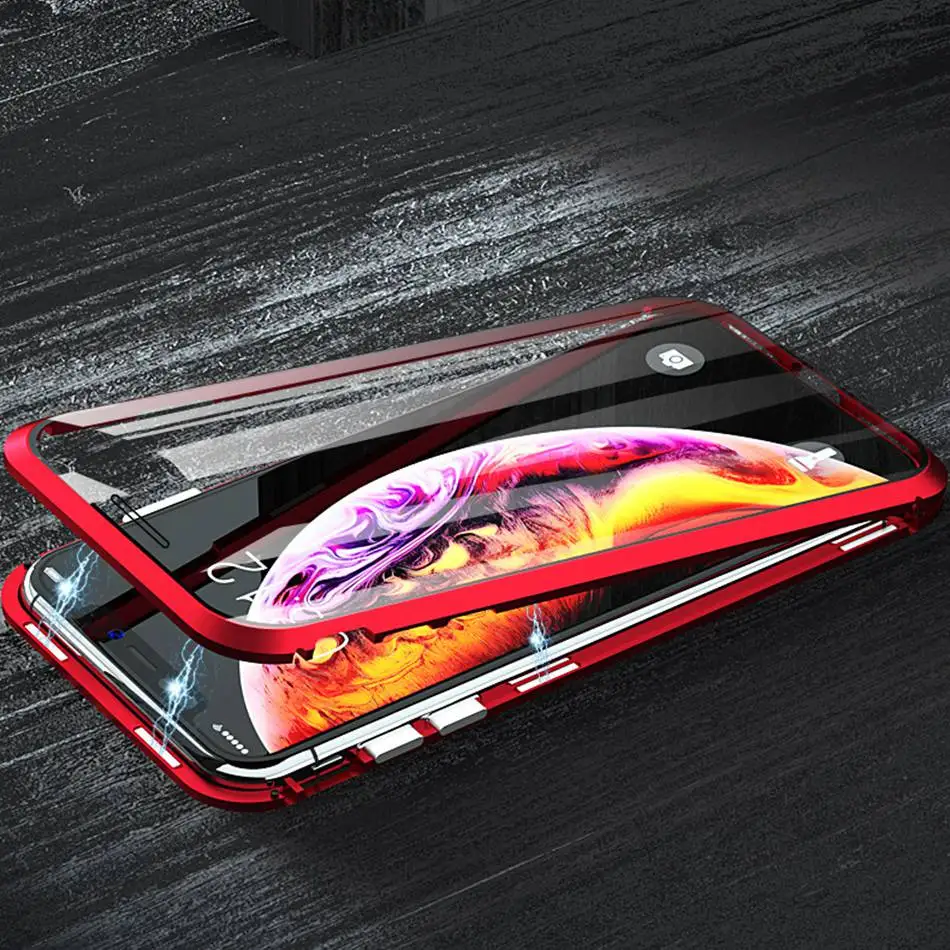 Red Для samsung Note 10 9 8 двухсторонний чехол из закаленного стекла для Galaxy S10 Lite S9 S8 Plus Магнитный адсорбционный металлический чехол для телефона - Цвет: Red