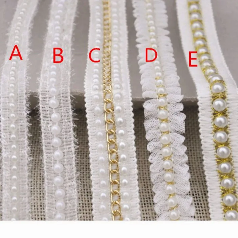 

1M New White Beaded Tulle Lace Fabric Voile Pleated Sequins Gold Laces Ribbon Collar Guipure Trim Decor Sewing dentelle K13