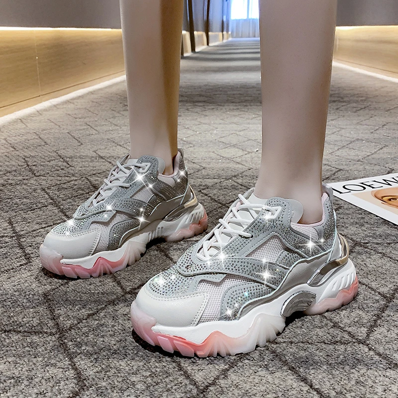 

2021 New Sneakers Women Designer Chunky Sneakers Fashion Breathable Shining Thick Sole Luxury Platform Shoes Women Basket Femme