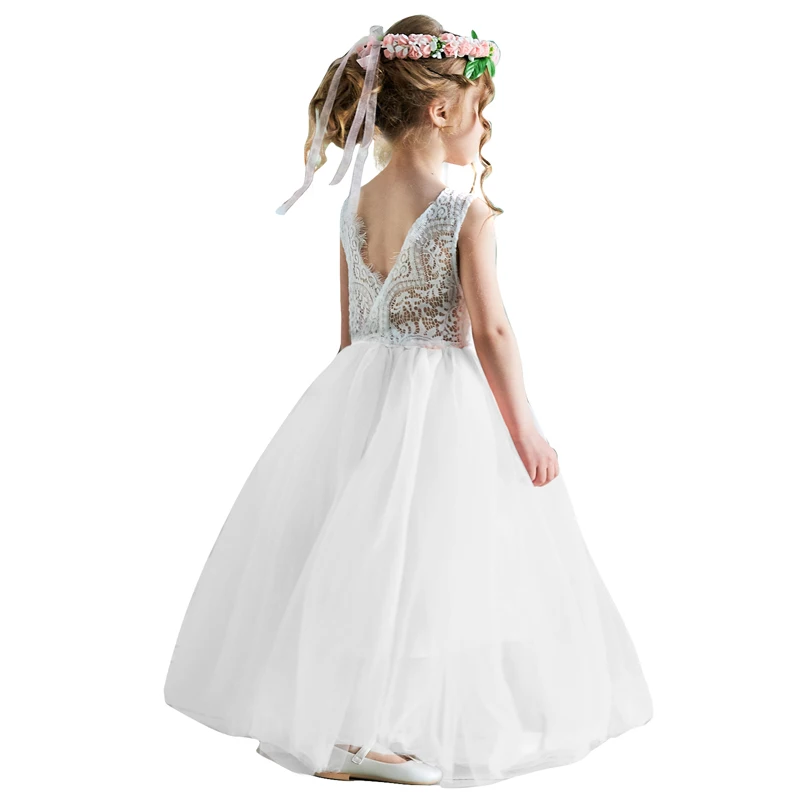Весенне-летнее кружевное платье для девочек принцессы с открытой спиной детская
