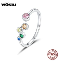 wostu 925 sterling silver colorful bubbles original ring adjustable size rings finger for women elegant silver jewelry ctr149