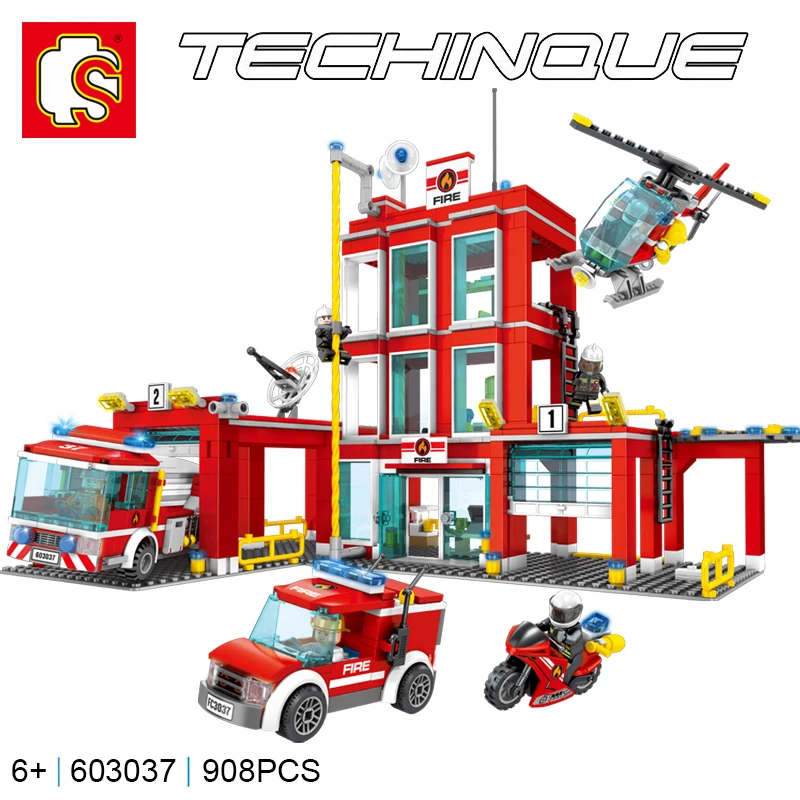 

Technic 603037 Fire Station Set Compatible With City 60110 Building Blocks Bricks Model Educational Toys Diy Gifts