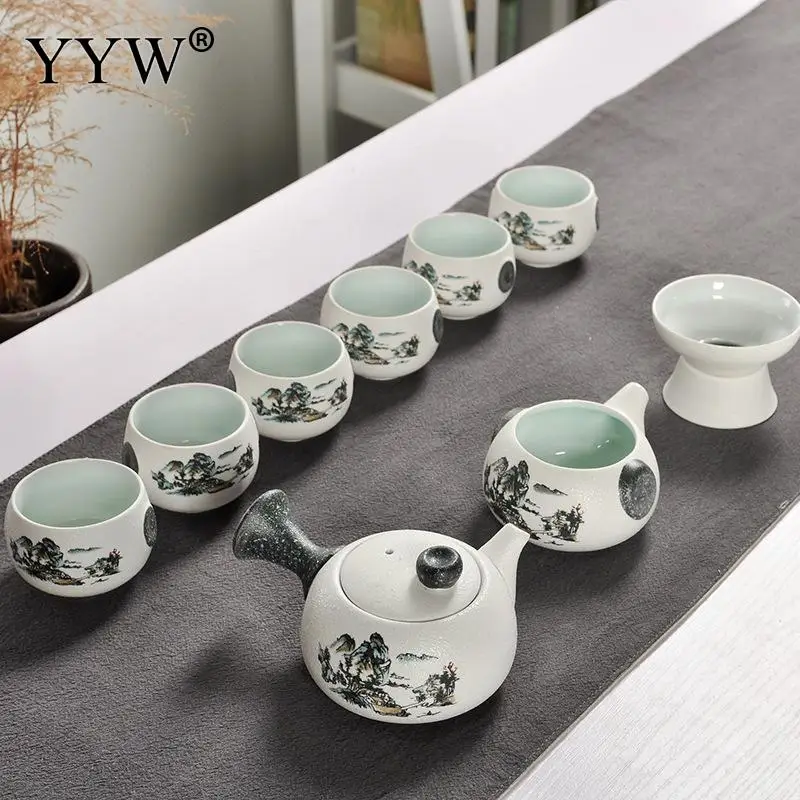 a 10pcs Tea Set Ceramics Thermostability Tea Set New Year Gift With Gift Box& Durable& Different Design For Choice Floral - Цвет: a