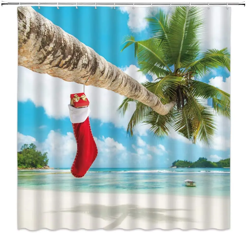 Рождественские занавески для душа рождественские украшения красные носки океан