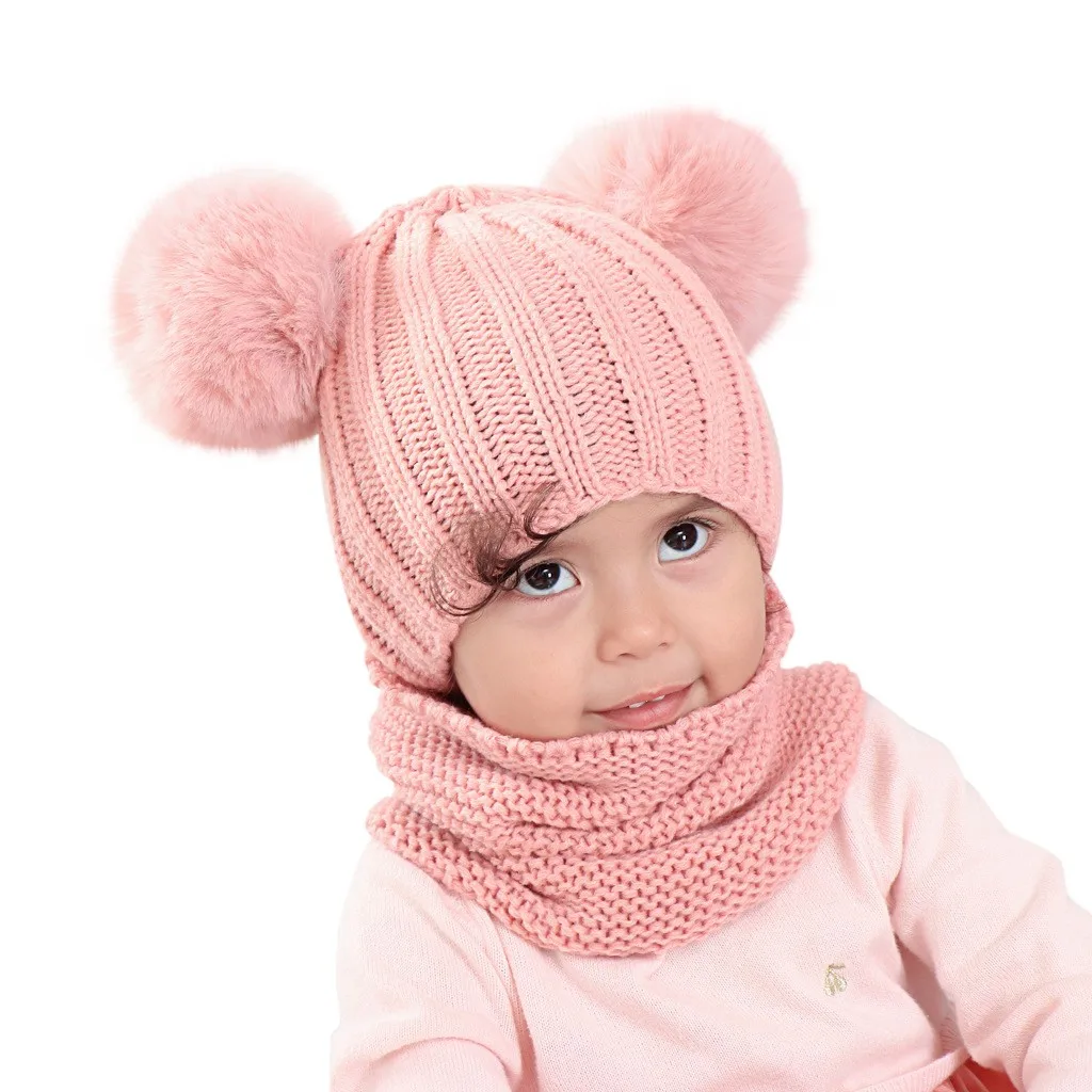 2 шт./компл. модные вязаные шапки для новорожденных теплый помпон Круглый