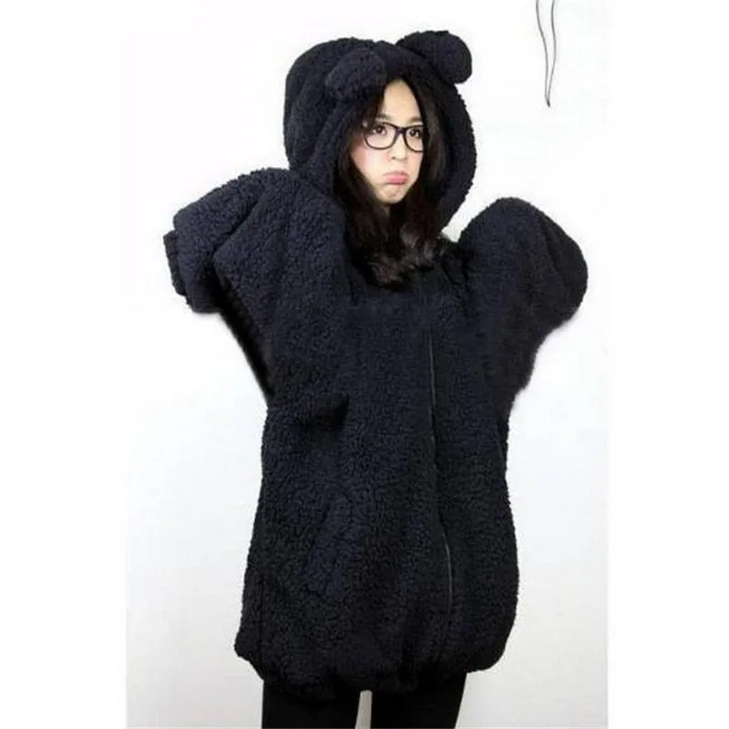 Женский свитер с ушками и хвостом плюшевое пальто капюшоном в Корейском стиле 2019