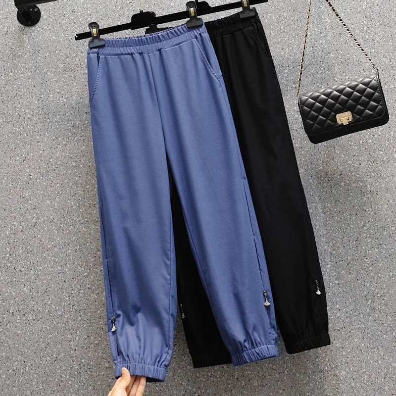 

Plus Size Women Ankle-length Casual Sweatpants New Arrival 2021 Summer Simple Style Elastic Waist Loose Female Harem Pants W226