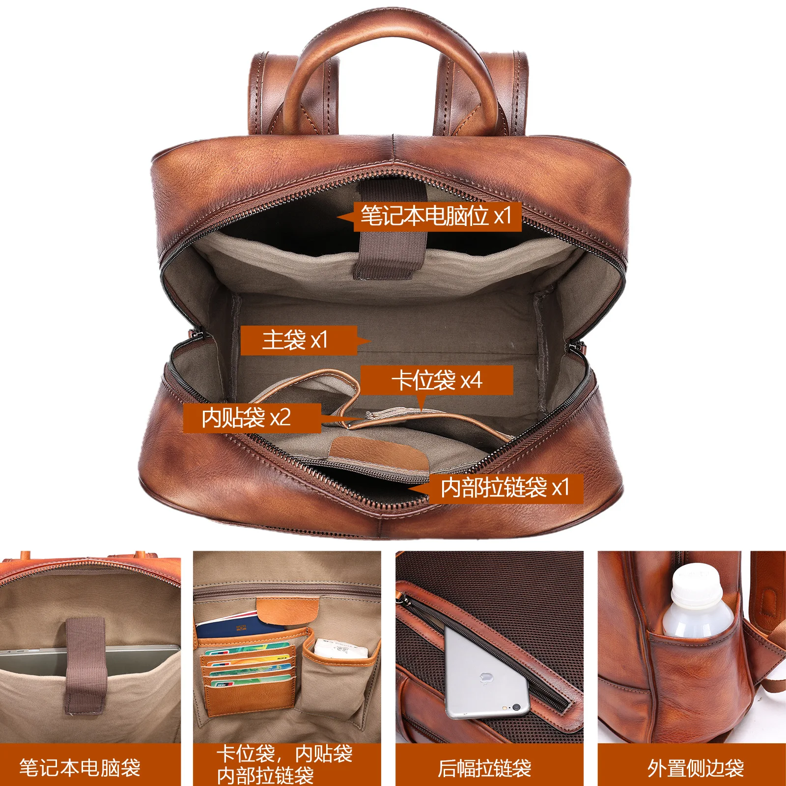 Новый мужской цветной кожаный рюкзак в стиле ретро сумка для компьютера 15 6