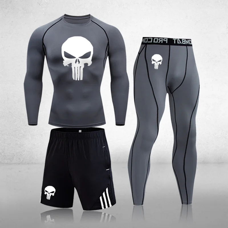 

Men's Sportswear Compression Sport Suits Quick Dry Running Sets Skull Logo Joggers Training Gym Fitness Tracksuits Clothes