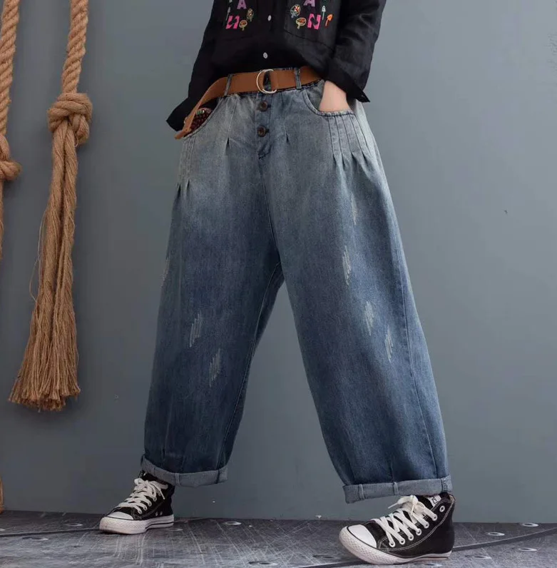 Джинсы женские в стиле ретро свободные универсальные брюки из денима с