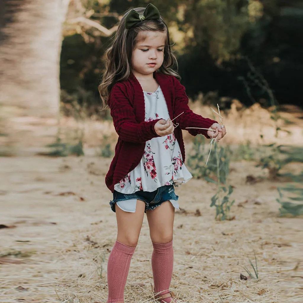 Осенне зимний Однотонный свитер в диком стиле вязаный для маленьких девочек