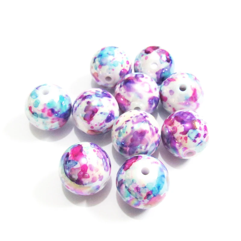 

Wholesale Newest 12mm and 20mm White Solid Spray Hotpink/purple/blue& Plated AB- Beads For Chunky Kids Necklace