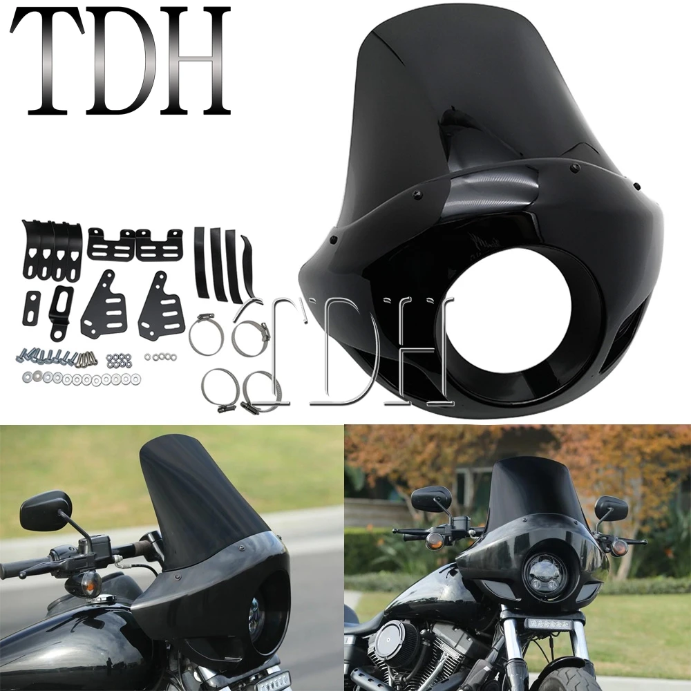 

5 3/4" Motorcycle Headlight Fairing Head Lamp Front Mask Cowl w/ Mounting kit For Harley Touring Cruiser Chopper Cafe Racer