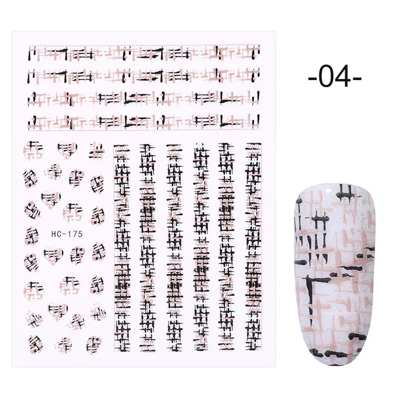 Series 1 - 04 1 Sheet 3D Nail Stickers Self-adhesive Stripe Shape Flowers Element Mixed Patterns Transfer Decals Nail Decoration for Nail Art - Color: Series 1 - 04