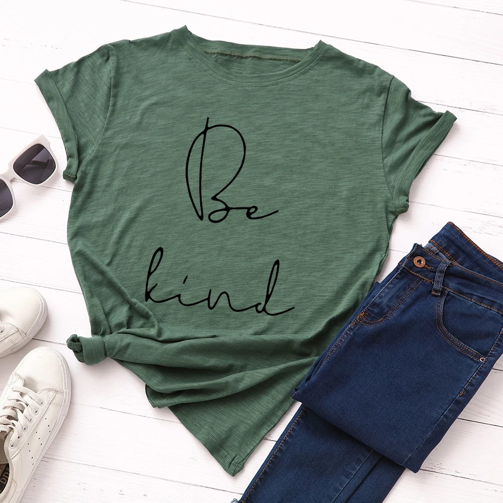 

Graphic T Shirts for Women Cotton Short Sleeve Tee Female Shirt Tops Summer Gray Black Gray Casual Print Clothes Gifts Be Kind
