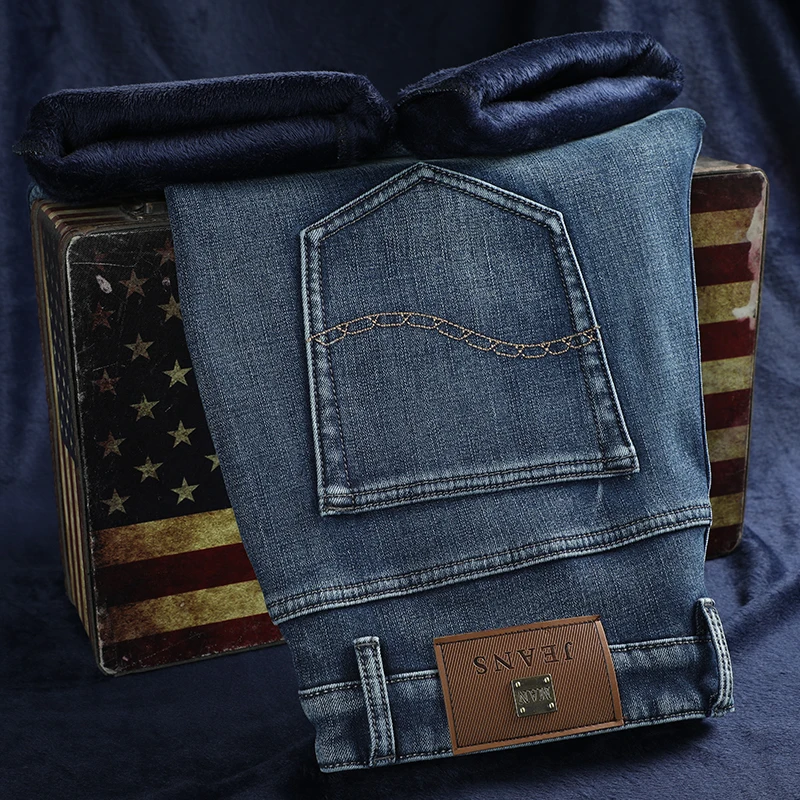 2020 Зимние новые мужские брендовые плотные джинсы модные облегающие джинсовые