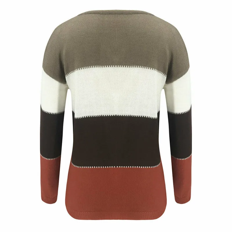 

2019 New Fashion Women O-neck Striped Knitted Sweater Jumper Outwear Long Sleeve Ladies Sweatshirt Pullover Blouses Sweater Tops