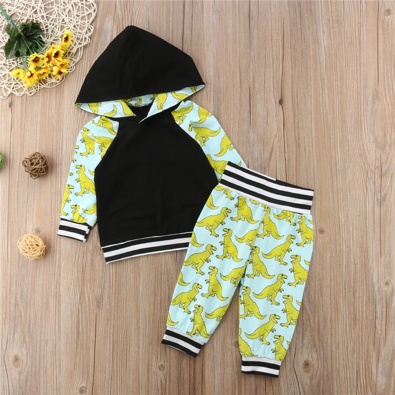 2020 new autumn baby Boy's Two Piece Set Dinosaur Pullover Hoodie for Toddlers Infant's Printed Striped Trousers casual outfit