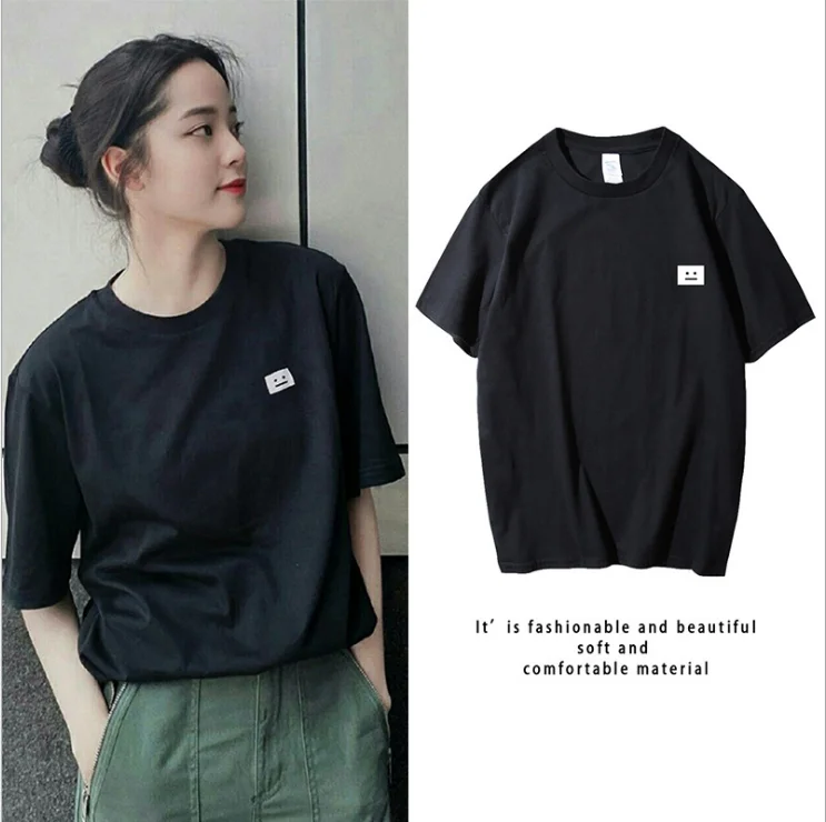 Летняя однотонная женская футболка с короткими рукавами и круглым