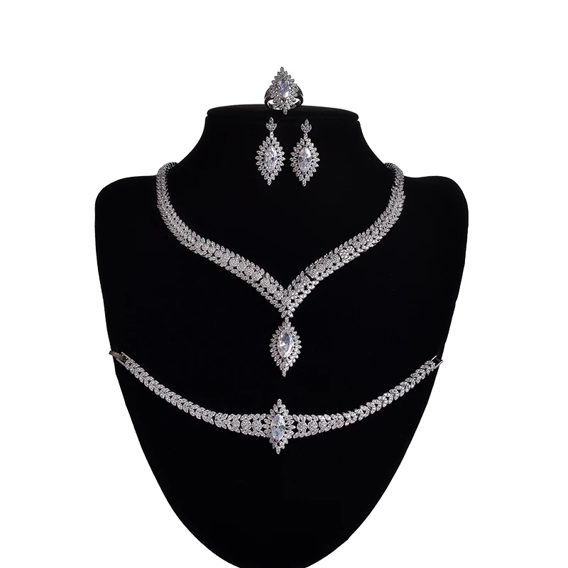 Комплект ювелирных изделий HADIYANA ожерелье серьги кольцо браслет женский ювелирный комплект элегантные вечерние свадебные подарки циркон ...