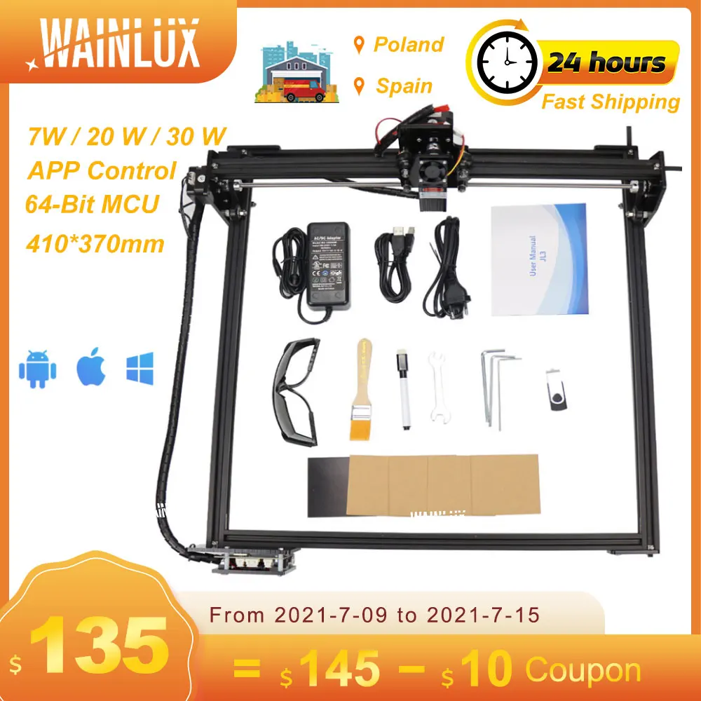 

WAINLUX Laser Engraver JL3 CNC Laser Engraving Machine With 64-Bit Motherboard 7W 20W 30W LOGO Printer for Wood Paper Plastics
