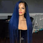 Синие парики на сетке Омбре, прямые человеческие волосы 13x 4, парик на сетке спереди, темно-синие волнистые бразильские волосы без повреждений 1B, синие волнистые волосы, парик на сетке спереди