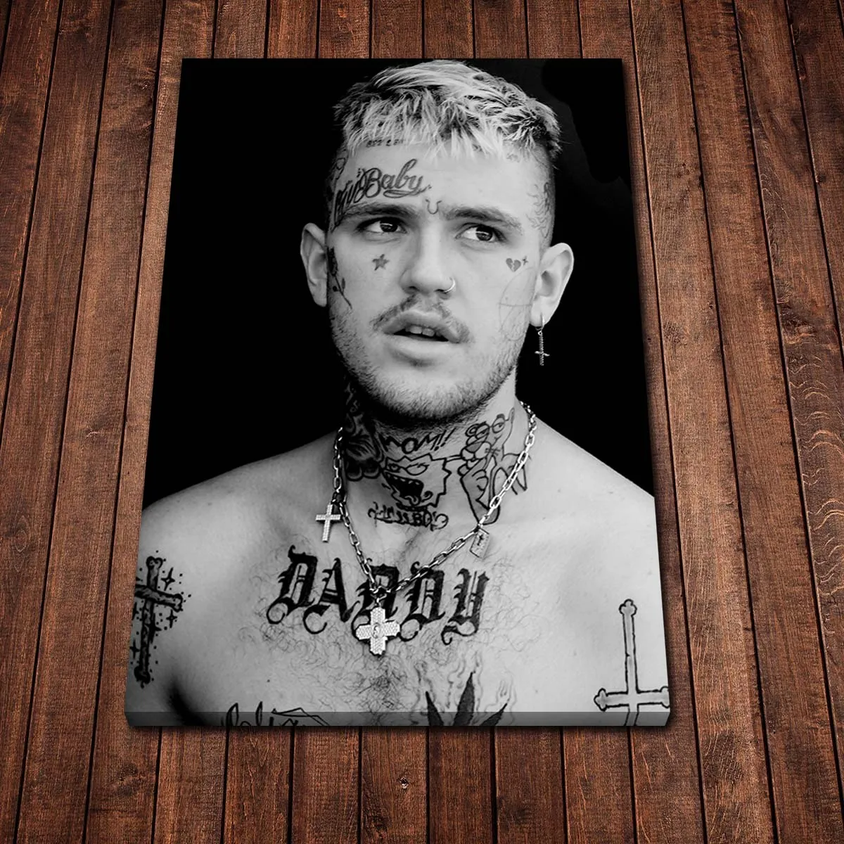 

Singer Star Posters and Prints Lil Peep Portrait Picture Canvas Classical Men Figure Painting Black and White Wall Art Frameless