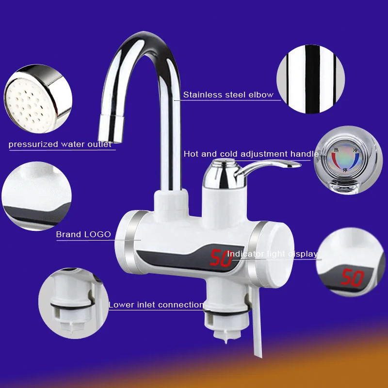 Мгновенный водонагреватель без резервуара кухонный светодиодный цифровой с