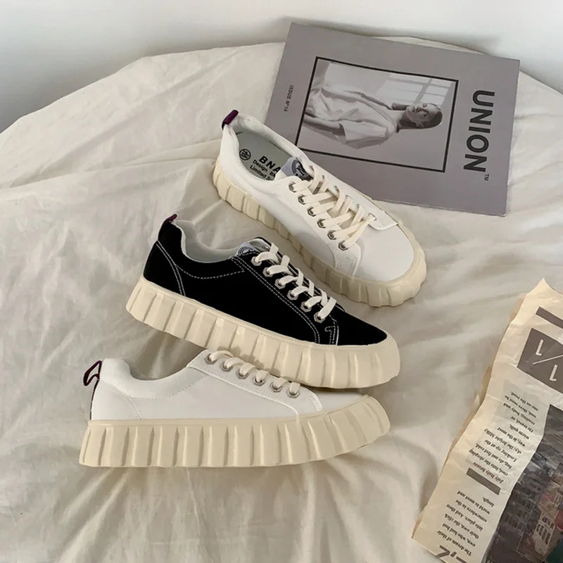 

New Ugly Canvas Shoes Women's Platform Thick Bottom Shoes Korean Students All-match White Shoes Womens Shoes Ins Platform Shoes