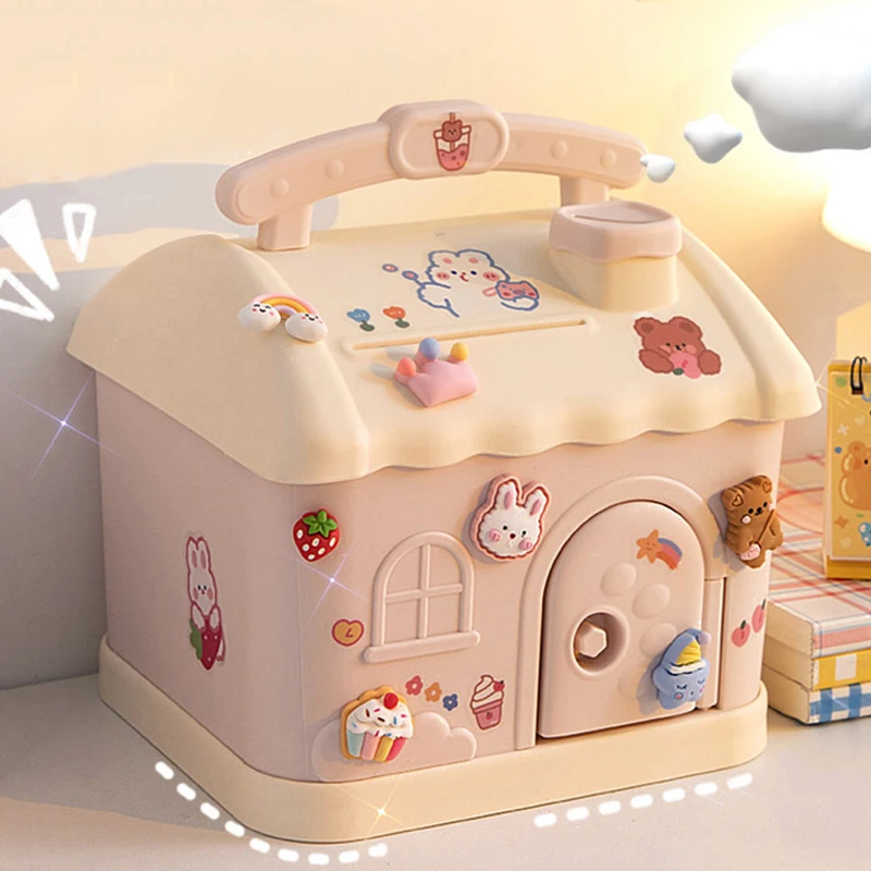 cute house money box with 3d sticker kawaii piggy bank for kids adults big size savings box for coins banknotes birthday gift free global shipping