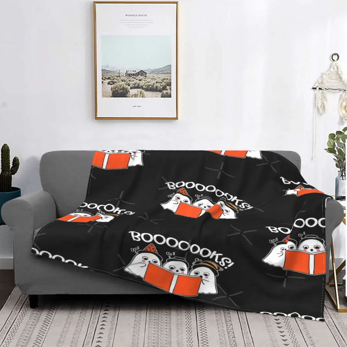 

Boooks-Manta para maestro de Halloween, cobertor de cama a cuadros, con capucha, textil de lujo para el hogar