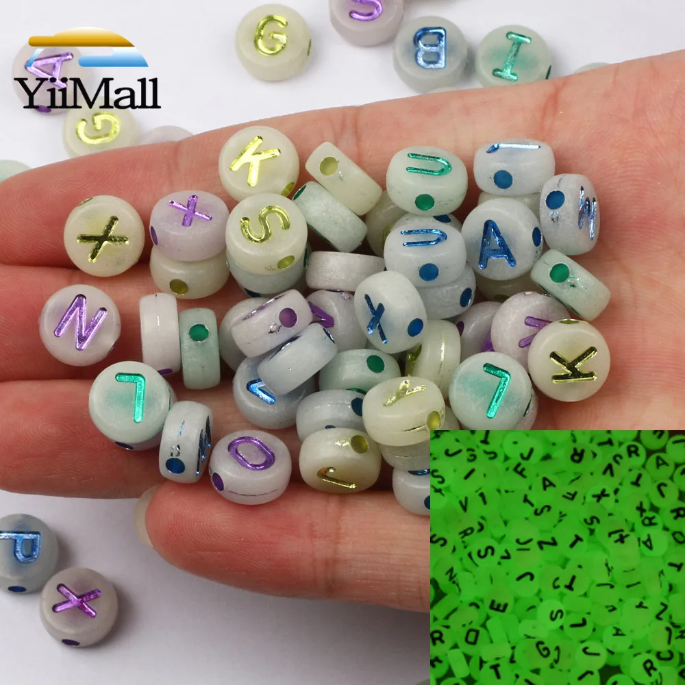

100 шт 10 мм Красочные Смешанные Буквы круглые акриловые бусины плоские свободные светящиеся бусины для самостоятельного изготовления ювели...