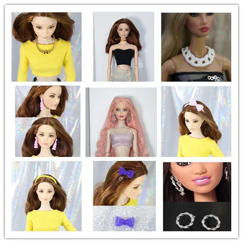 Оригинальные детские куклы Корона волосы челка Серьги Браслеты сумки для