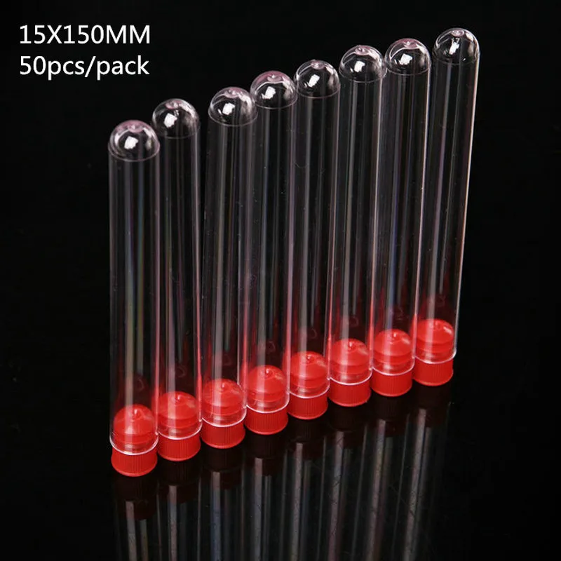 Прозрачные пластиковые пробирки с синей/красной пробкой для школьных