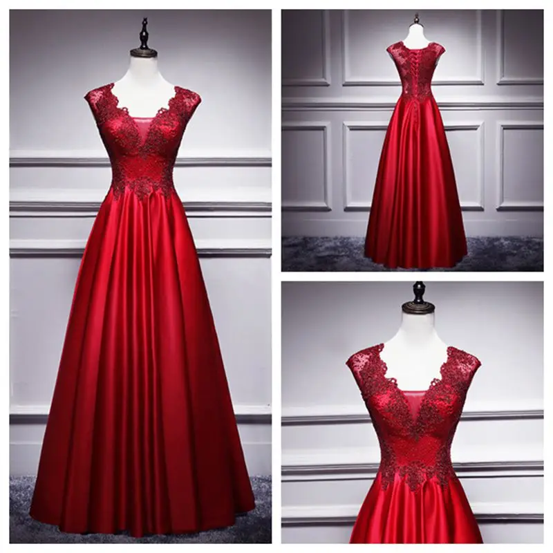 Chinese wedding dress Women Sleeveless Dress Female Business Gowns Sexy Lace red Full Length Slim Dresses Elegant Party Gown |