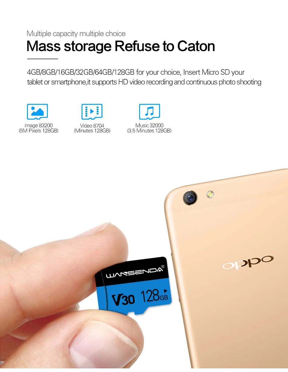 Оригинальная WANSENDA карта Micro SD, карта памяти MicroSD, TF карта, класс 10, 16 ГБ, 32 ГБ, 64 ГБ, 128 ГБ, карта 4K с бесплатным адаптером