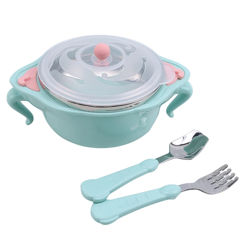 

Stainless Steel Anti-drop Bowl Children Cartoon Tableware Set Baby Dinner Plate Baby Training Bowl Spoon Fork For Kids 4pcs/set
