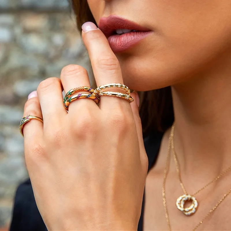 AAA Zircons Gold Color 925 Sterling Silver Intertwined Double Circles Finger Ring Women Wedding Rings Mana Jewelry bague femme | Украшения