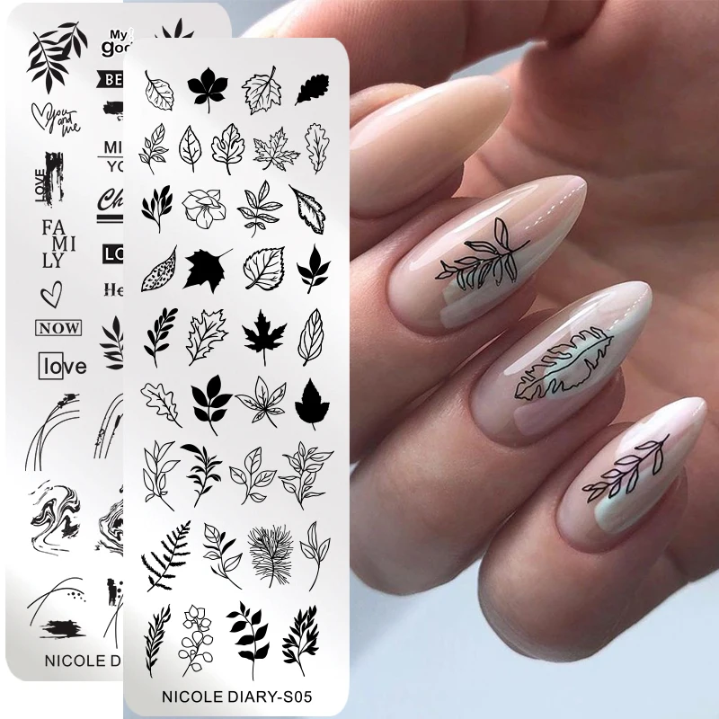 NICOLE DIARY Autumn Fall Leaves Series Design Stamping Plates Maple Leaf Flowers Line Image Painting Nail Art Stencils Template