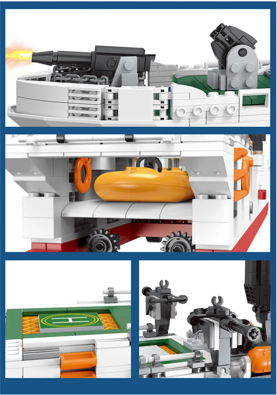 1213 Шт Военный полицейский блок береговой охраны DIY патрульная лодка модель