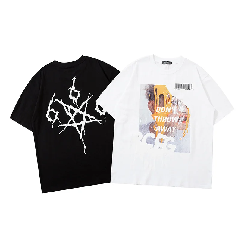 

Ins high street fashion star T-shirt Street hip hop loose figure print crew neck Short Sleeve Tee men and women