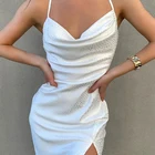 Женское сексуальное атласное платье на бретельках, женское платье на бретельках с воротником, элегантное белое Клубное платье для вечерние, 2021