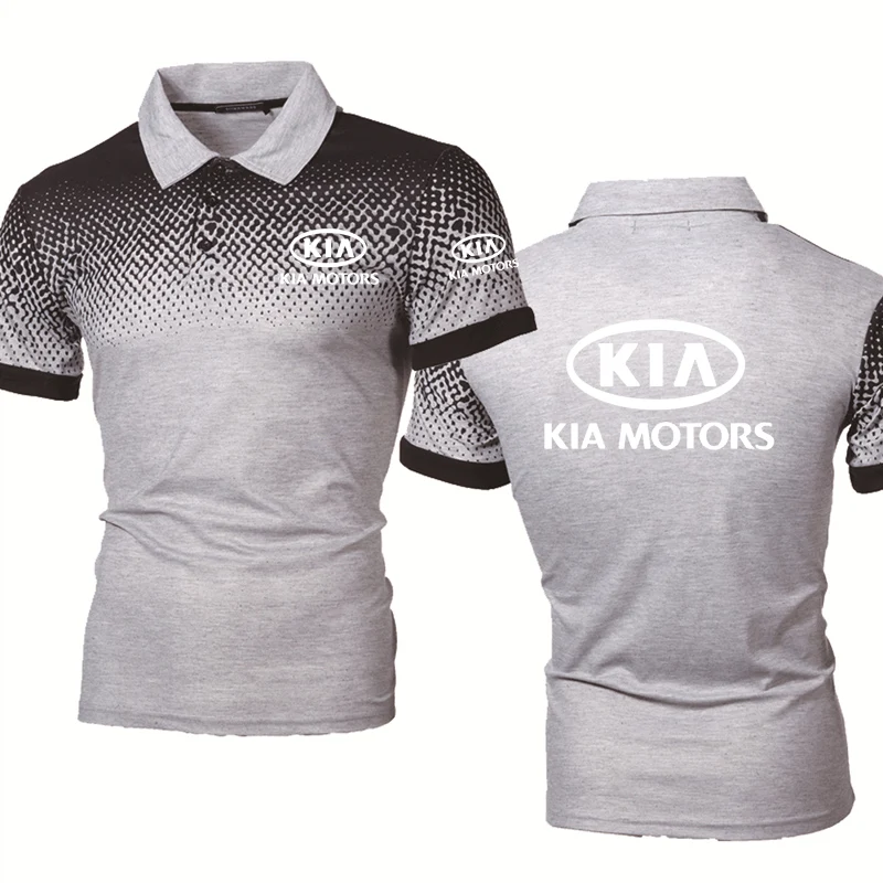 

Casual trend POLO shirt KIA Car Logo Printing Casual Splicing short sleeve Cotton Gradient High Quality Mens POLO shirt